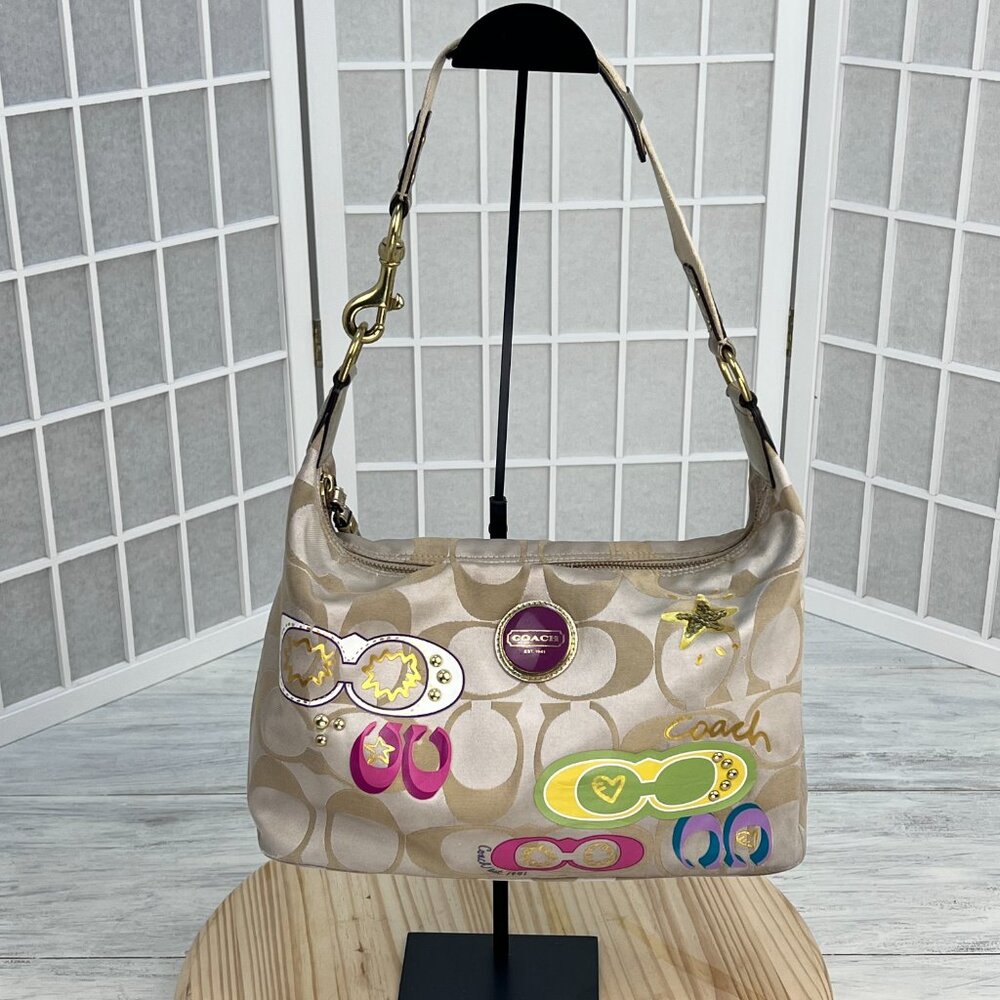 Coach Poppy Signature Sateen Khaki Hobo Bag F17586